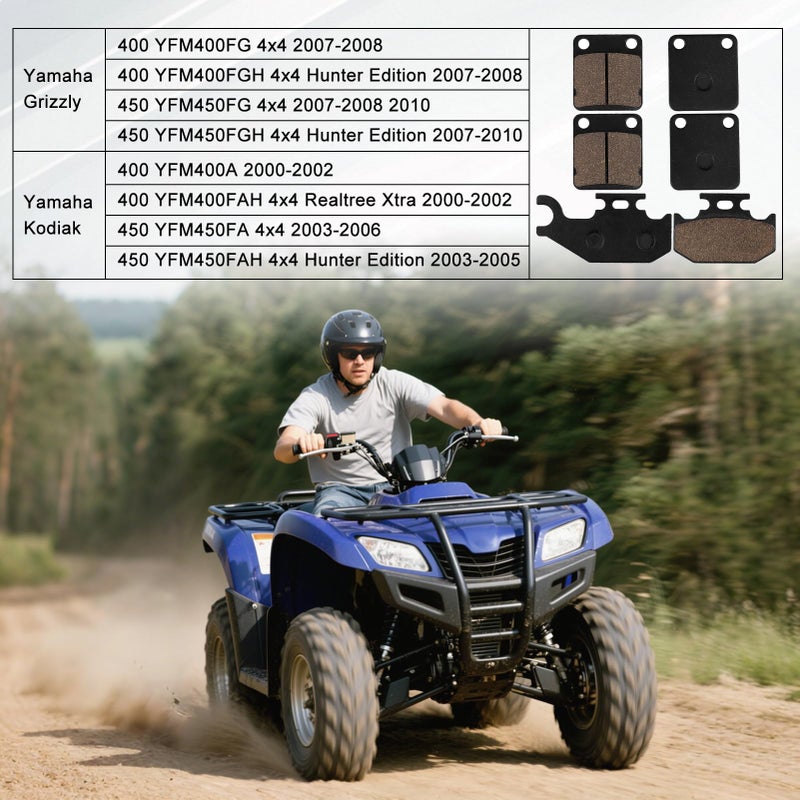 Cyleto Kodiak 400 Brake Pads for YAMAHA YFM400 Kodiak 400 2000 2001 2002 2005 2006 / YFM 400 Grizzly 2007 2008 - Image 5